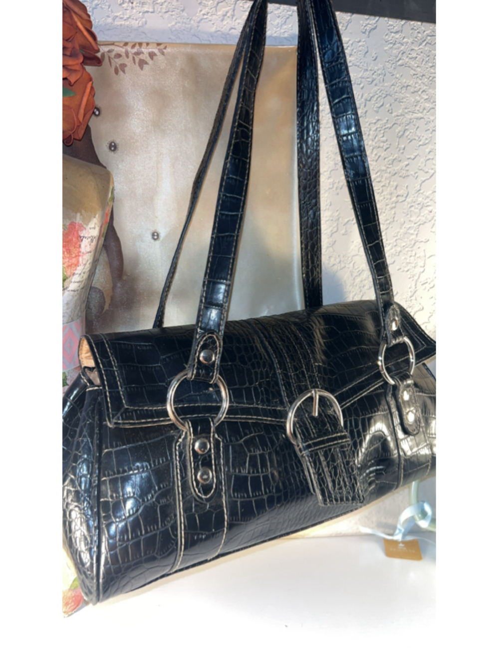 Women's Crazy Horse Black Shoulder Bag One Size